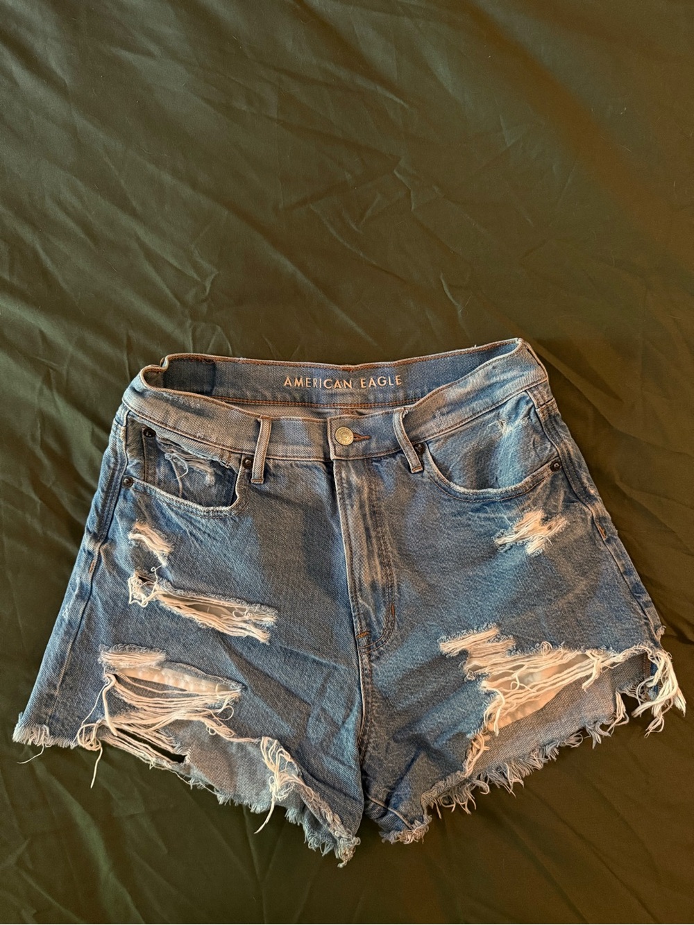 American Eagle Outfitters High-Waist Distressed Denim Shorts - Light Blue
